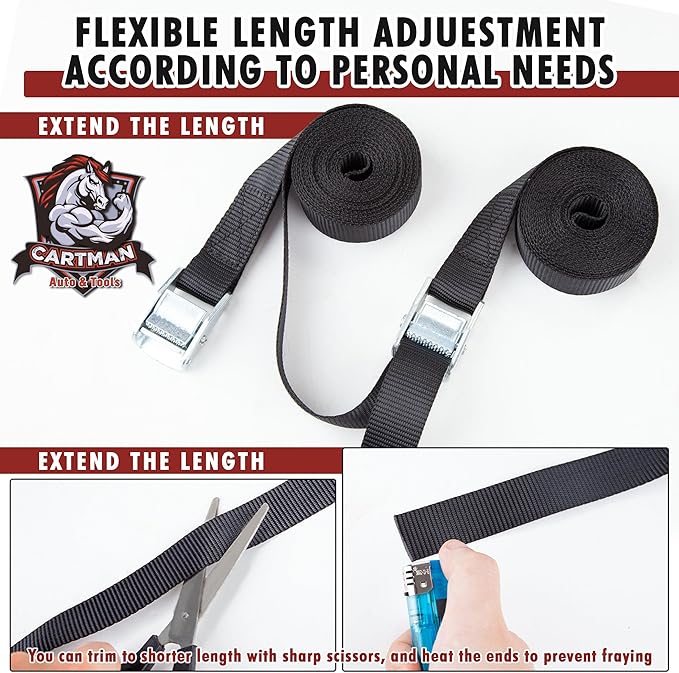 Cartman 1" x 12' Lashing Straps Cargo Tie-Down Strap Up to 600lbs, 6pk in Carry Bag, Black