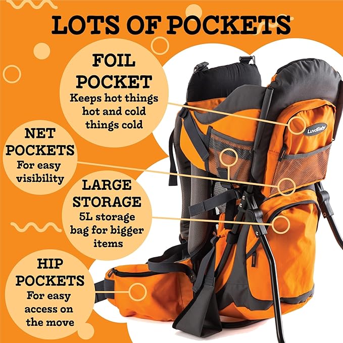 Hiking Baby Carrier Backpack - Comfortable Toddler/Baby Backpack Carrier System with Diaper Change Pad, Insulated Pocket + Rain and Sun Hood to Protect Your Child