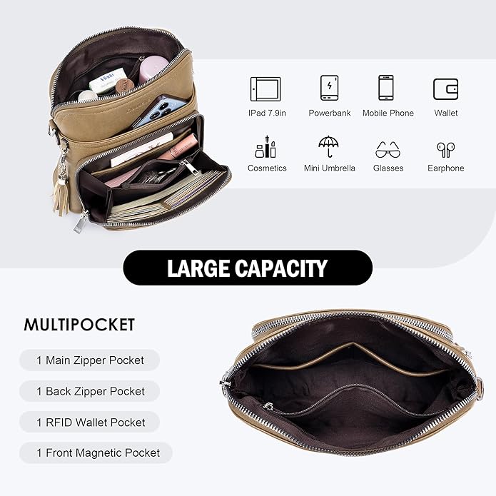 Crossbody Purse for Women,Lightweight Medium Crossbody Bag Soft Leather Women's Shoulder Handbags with Tassel