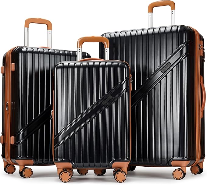 GinzaTravel Luggage Sets 3-Piece Expandable Suitcases with Wheels PC+ABS Durable Hardside Luggage sets TSA lock