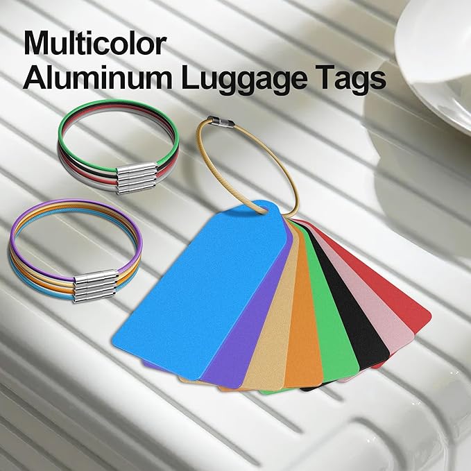 4 PCS Personalized Metal Luggage Tag – Personalized Engraved Suitcase Tag, Backpack Tag, with Matching Color Strap, Waterproof Suitcase Name Badge – Ideal Corporate Gift & Travel Accessory (Yellow)