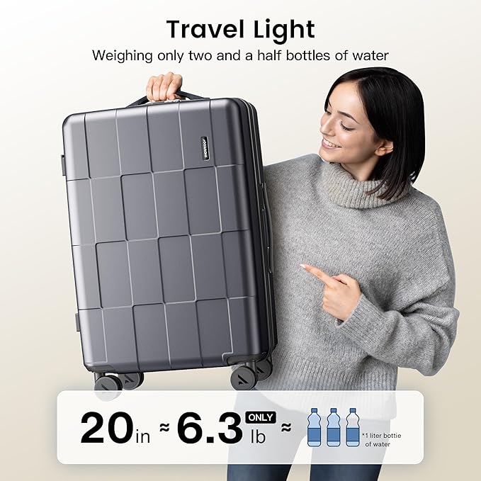SHOWKOO Luggage Sets 3 Piece Hardside Expandable Lightweight PC Suitcase Sets with Double Spinner Wheels TSA Lock YKK Zipper, Sliver Gray