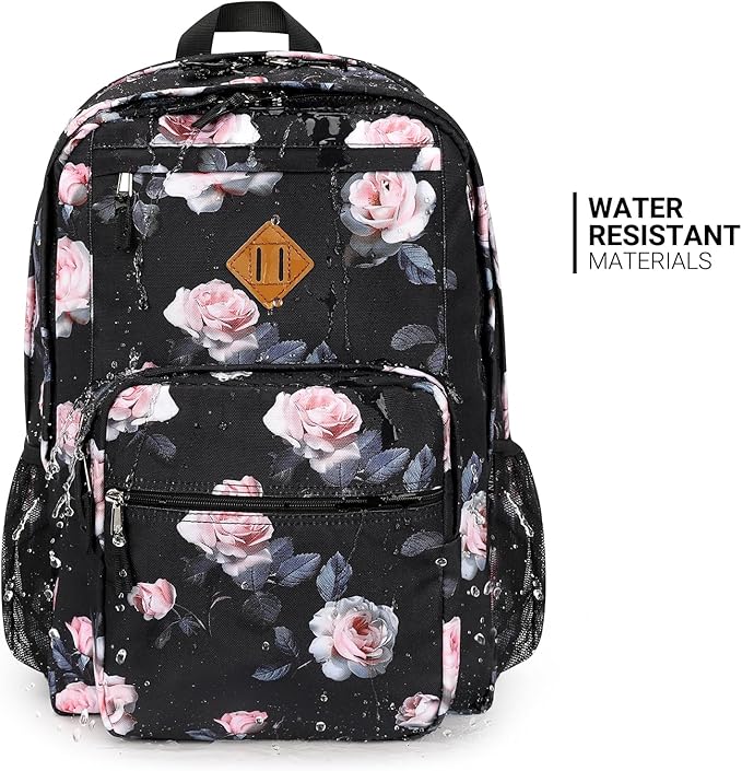 ZORFIN 26L Backpack for College, and Travel: Water Resistant Bookbag - Rose Black