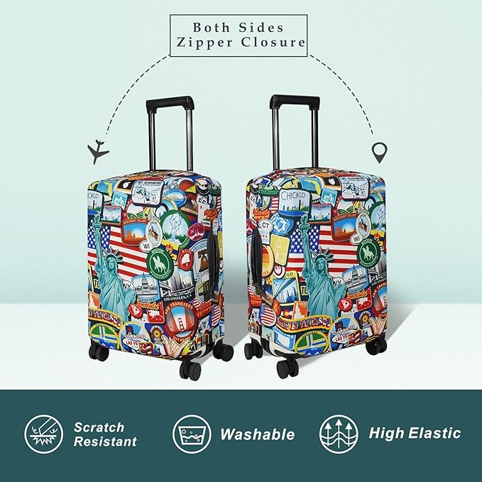Explore Land Travel Luggage Cover Suitcase Protector Fits 31-32 Inch Case (Statue of Liberty, XL)