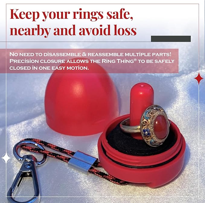 RING THING - Ring Holder Keychain, Jewelry Organizer and Storage, Portable Waterproof Ring Case, Pill Box Container, Gym and Travel Accessory (Ruby Red)