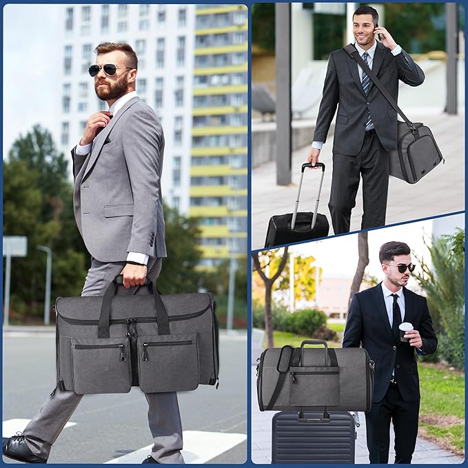 Convertible Duffle Bags for Travel Carry On Suit Duffle Bags with Shoulder Strap 2 in 1 Hanging Garment Duffle Bag for Men Women (Grey)