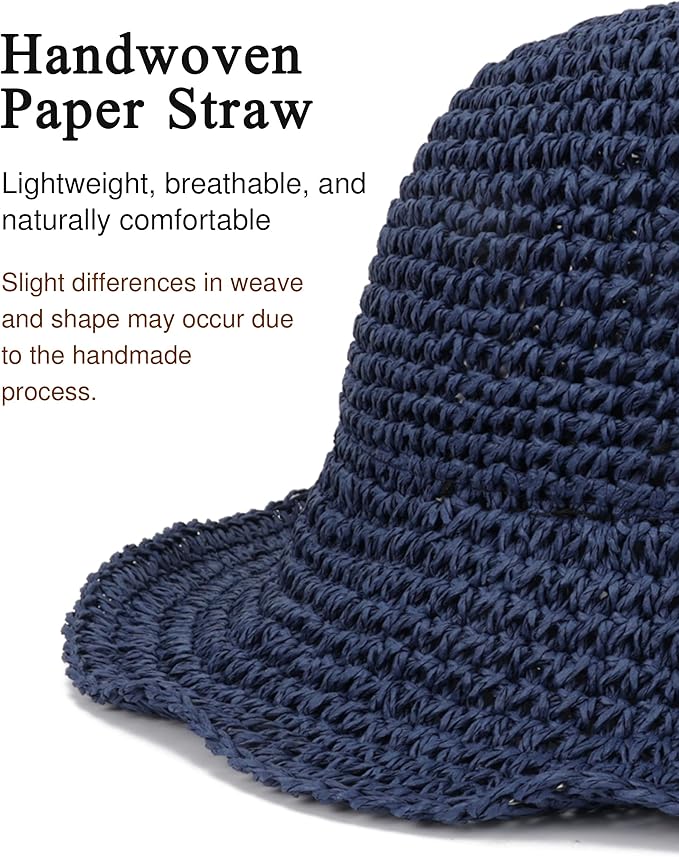 Womens Wide Brim Straw Sun Hat Foldable Floppy Crochet Beach Hat for Summer