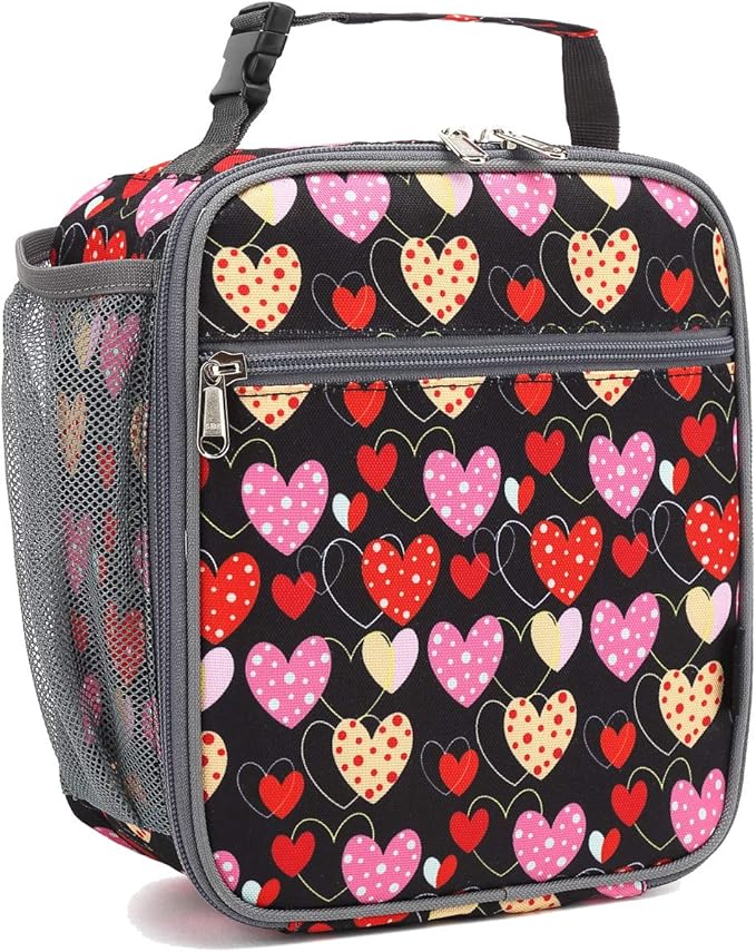 FlowFly Kids Lunch box Insulated Soft Bag Mini Cooler Back to School Thermal Meal Tote Kit for Girls, Boys, Heart