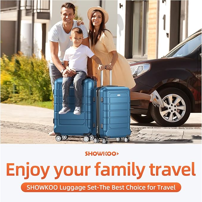 SHOWKOO Luggage Sets Expandable PC+ABS Durable Suitcase Sets Double Wheels TSA Lock 4 Piece Luggage Set Navy