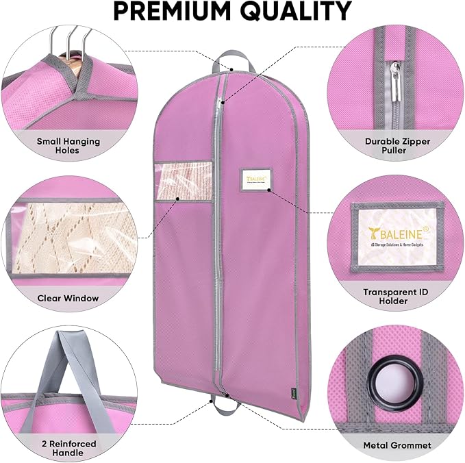 BALEINE 1PK Heavy Duty Garment Bag with Shoe Storage Travel Bag for Dresses, Suit, Coats Travel Essential (60", Pink)