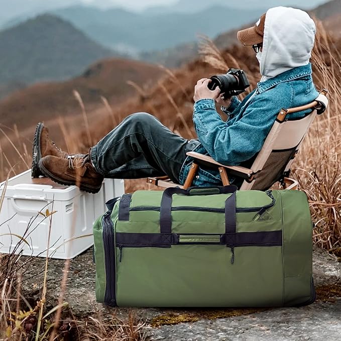 110L/120L Rolling Duffel Bag with Wheels - 28" No-Sag Design for Heavy Loads, Waterproof Travel Duffel w/Shoulder Straps and Dividers, Foldable Lightweight Design for Camping/Cargo/Air Travel