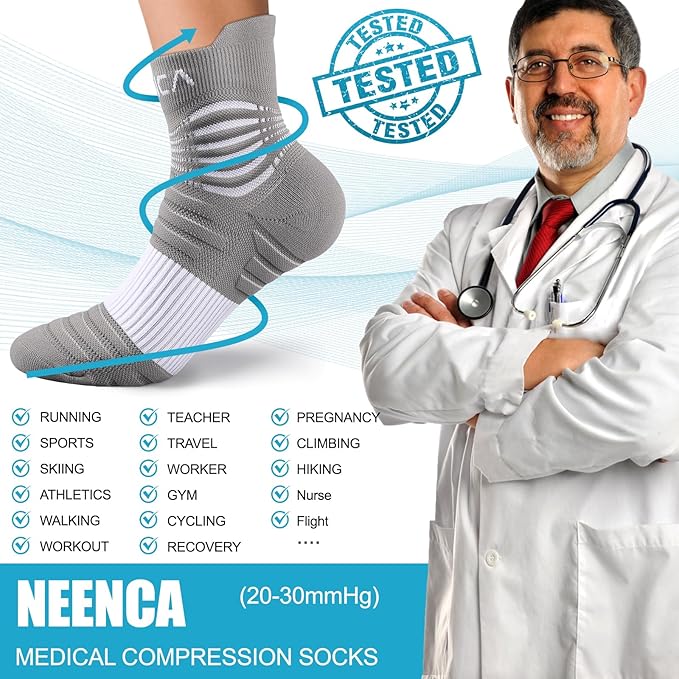 NEENCA Medical Compression Socks for Women & Men Circulation, Ankle Compression Stockings for Pain Relief, Plantar Fasciitis, Swelling, Neuropathy, Runner, Nurses, Travel, Pregnancy, Flying,20-30 mmHg