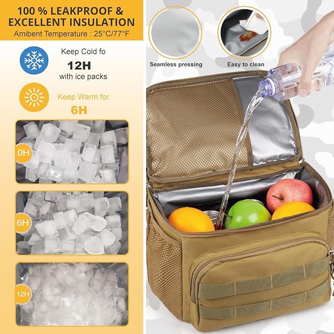 Tactical Double Deck Cooler Backpack for Men,Large Lunch Backpack with 2 Compartment,Soft Cooler Bag