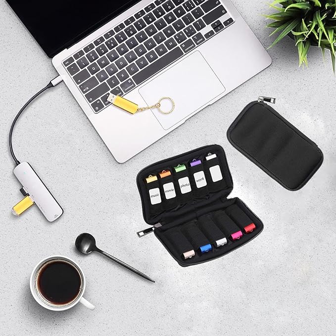 ABLAZE Flash Drive Case USB Storage Case, USB Holder Storage Bag with Label, Portable USB Case Electronic Accessories Organizer for USB Thumb Drive (Black)