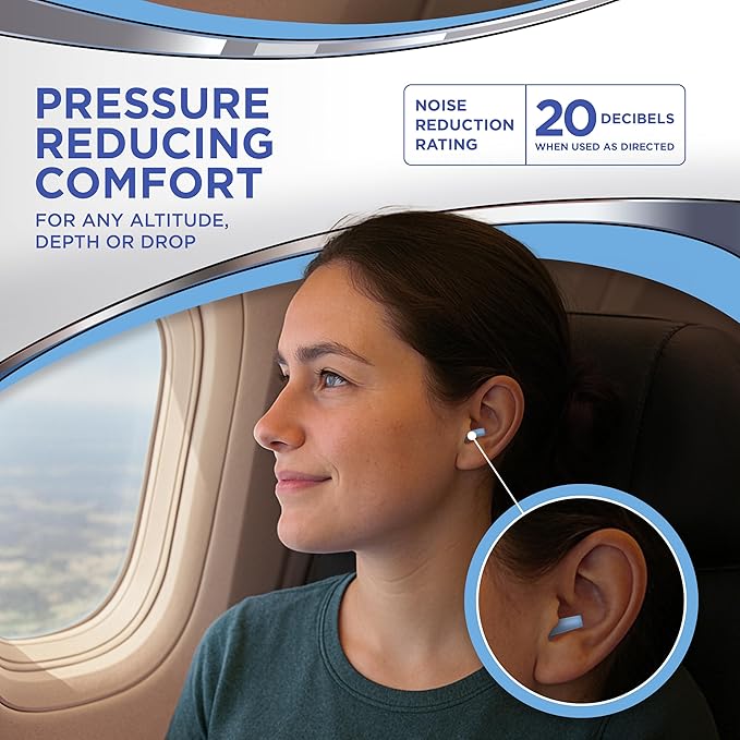 HEAROS AirPlugs Airline Pressure Reducing Earplugs, 1 Pair + Free Case, Latex Free Silicone, Reduce Ear Pain, NRR 20, Clear (5805)