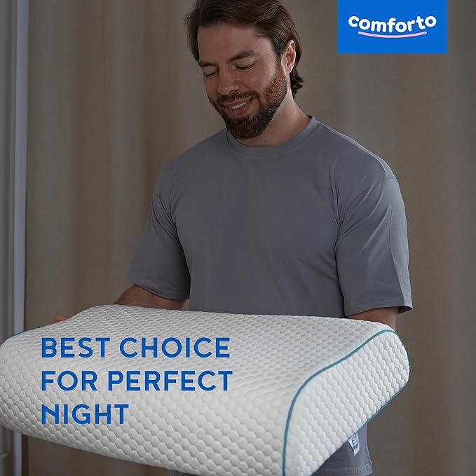 Memory Foam Pillow for Sleeping 23.6x15.7 - Pillow with Cooling Cover - Contour Orthopedic Pillows for Side Sleepers with Cervical Neck Support Curve for Shoulder and Neck Pain Relief