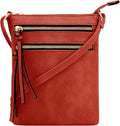 DELUXITY | Red Crossbody Bag | Women's Fashion Multi-Pocket Double Zipper Purse | Adjustable Strap | Medium Size | Perfect for Christmas