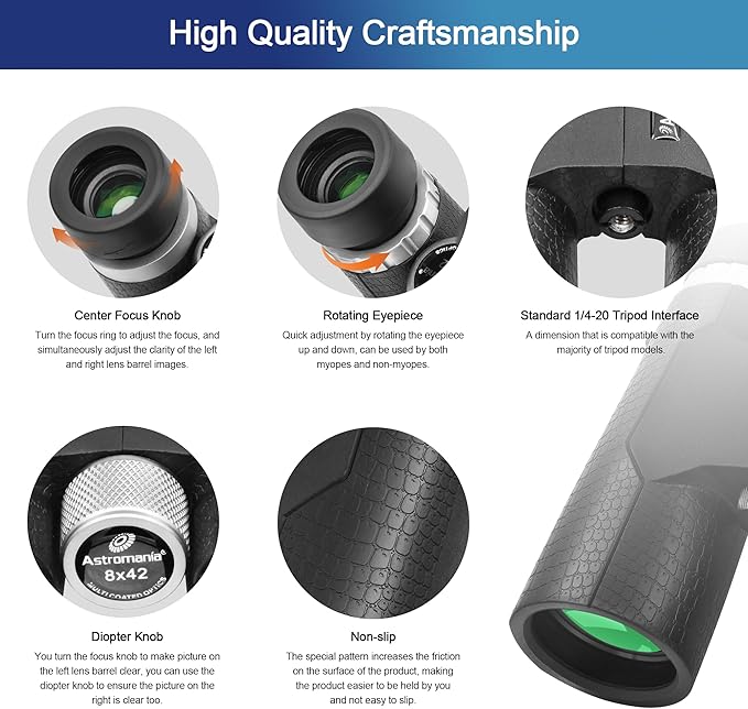 Astromania 8x42 Compact Binoculars -BK7 Prism -Gifts for Traveling, Wildlife, Bird Watching, Camping and Sport Games, Concerts and Theater