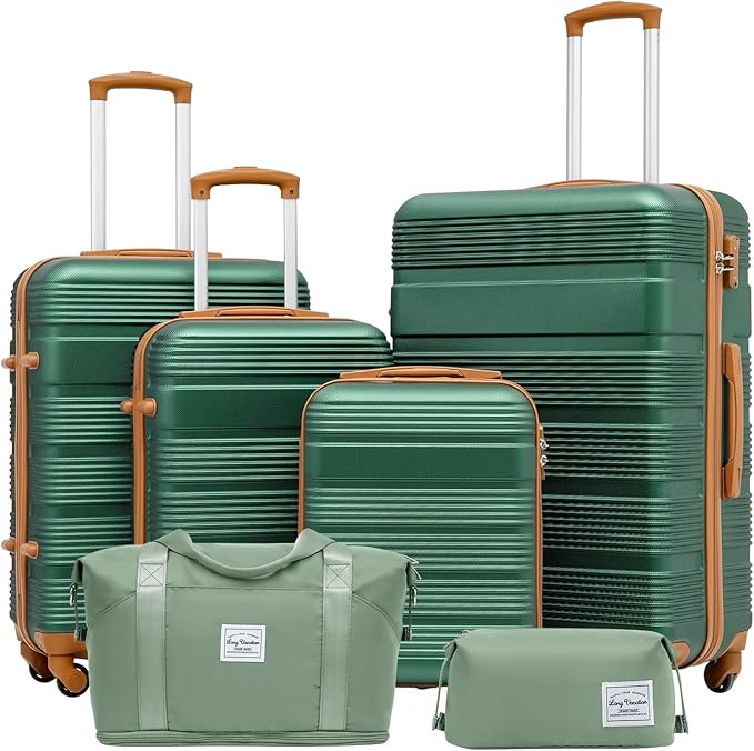 LONG VACATION 6 Piece ABS+PC Hardshell Luggage Set with Spinner Wheels, Lightweight suitcase set with TSA Lock & YKK Zipper