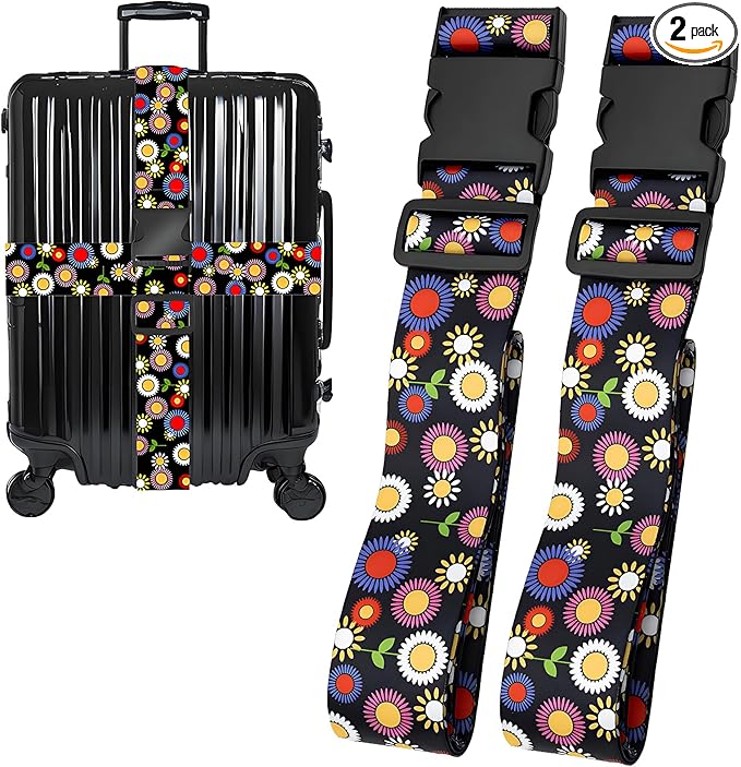 Sunflowers Luggage Straps for Suitcases, Adjustable Luggage Travel Belt to Keep Luggage Security While Travel, Strong Polyester Fabric, Easy-to-Recognize Stylish Design Travel Essentials, 2 Pack