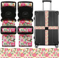 Luggage Straps for Suitcases, Travel Adjustable Belt with Quick Release Buckle, Heavy Duty Nylon Bag Packing Strap, Unique Bright Identifiers Business Travel Accessories (2 Pack) - Pink Flowers