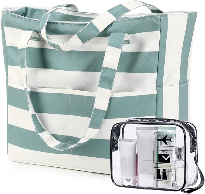 CAMTOP Waterproof Beach Tote Bag for Women Girls with Zipper Foldable Sandproof Pool Swim Bag Travel Carry On Gym