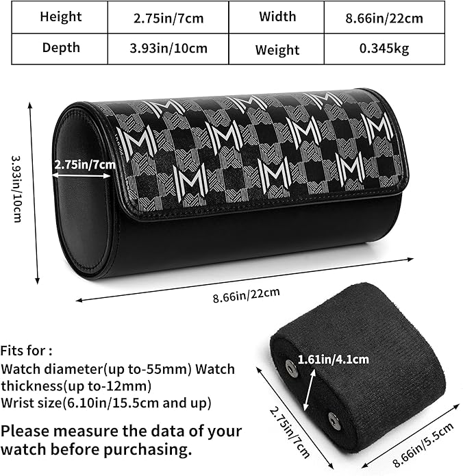 MOZSLY Watch Roll Travel Case 3 Slots Portable Watches Box Organizer Storage Holder Pattern PU Leather