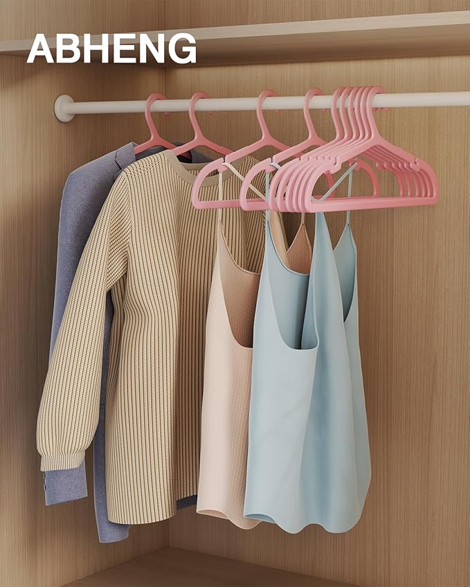 30 Pack Clothes Hangers, Non Slip Plastic Coat Hangers, Space Saving, Heavy Duty, Hanging Dry Wet Clothes, 16.4" x 8.3", Light Pink, UAPY0530P