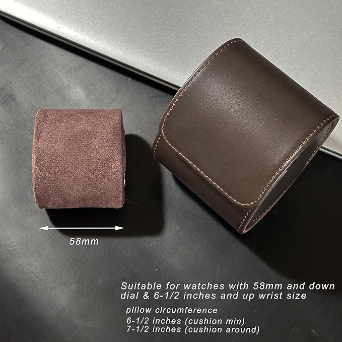 Longjet Watch Roll Travel Case for Men Portable Watches Organizer Box with Removable Velvet Pillow Holder (1 Slot Chocolate Brown/Genuine Leather)