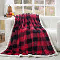 PU MEI Sherpa Fleece Throw Blanket 60" x 80" Reversible Plush Fluffy Large Big Blanket Lattice Flannel Blankets for All Season Use, Red and Black