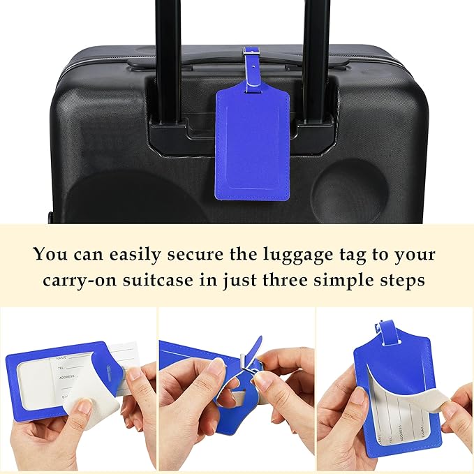 Travelambo Luggage Tags for Suitcases PU Leather Travel Tags Bag Tags Privacy Protection Travel Essentials