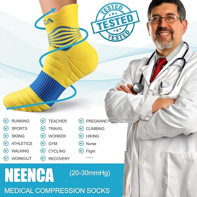 NEENCA Professional Compression Socks, Medical Athletic Ankle Socks for Injury Recovery & Pain Relief, Sports Protection, Circulation —1 Pair, 20-30 mmhg