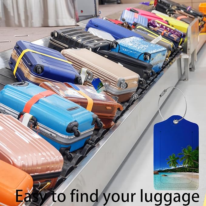 Summer Sea Wind Luggage Tags for Suitcases,2 Pack Luggage Tag, Leather Stainless Steel Loop Label Tag for Women Girl Travel Bag Suitcase