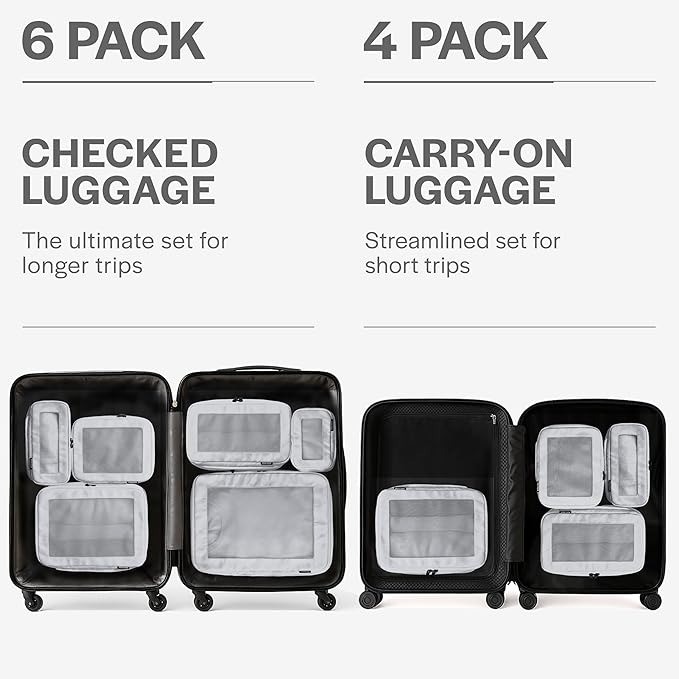 Compression Packing Cubes for Travel - Luggage Organizer Bags - Double Zipper Packing Cubes for Suitcases (6-Pack, Light Grey)