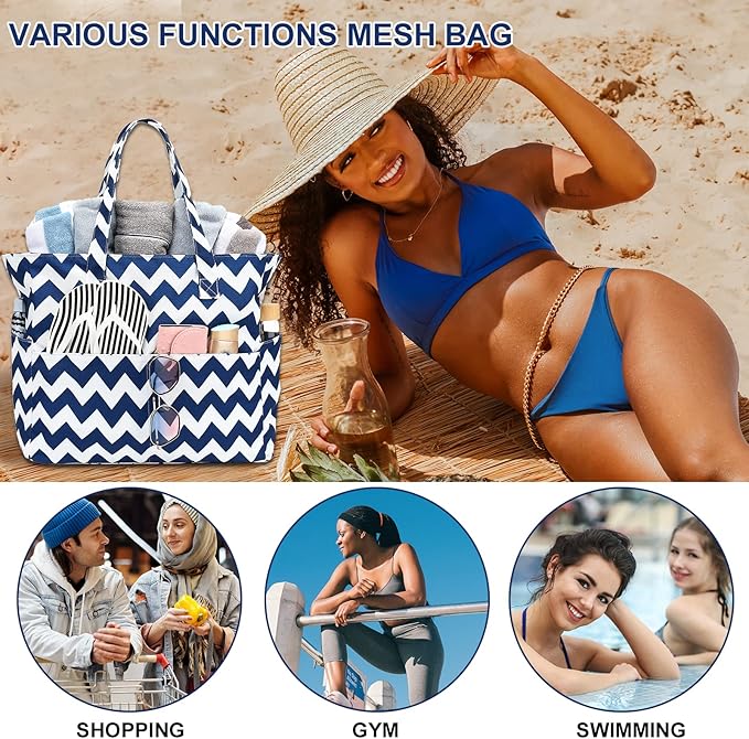 Waterproof Beach Tote Pool Bags for Women Ladies Extra Large Gym Tote Carry On Bag With Wet Compartment for Weekender Travel