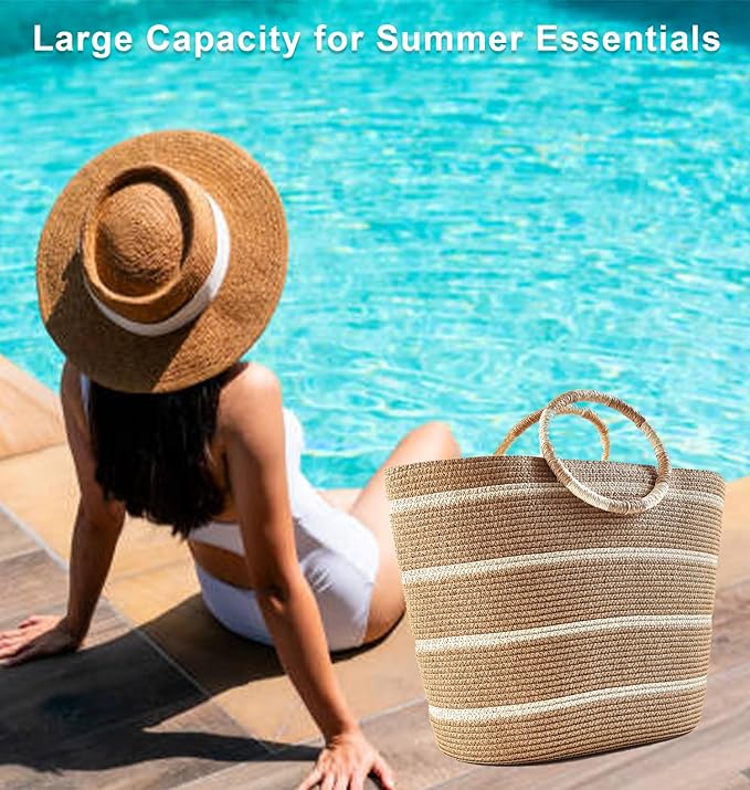 Beach Bags for Women Straw Tote Bag Summer Beach Bag Large Woven Straw Tote for Vacation Holiday