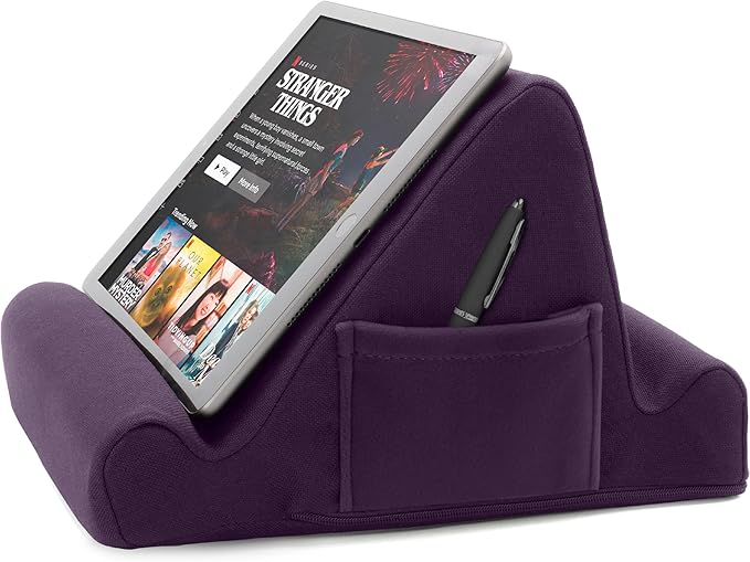 Brookstone, Memory Foam Lap Desk Tablet Holder, Holds Phones, iPads, E-Book Readers, 2 Viewing Angles, 2 Side Pockets for Accessories, Book Holder Cushion, Perfect Home, Car Travel Flights, Purple