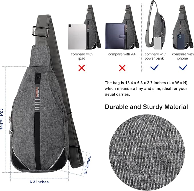 WATERFLY Small Crossbody Sling Backpack Anti Theft Backpack for Traveling Chest Shoulder Bag