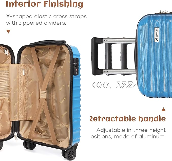Carry on luggage 20 In suitcase with Spinner Wheels ABS & PC Hardside Luggage（Skyblue）