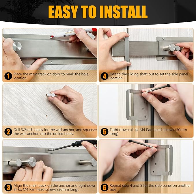 Door Barricade Bar with Door Hook Door Hanger (SUS) Patented Design for Security Reinforcement and Home Protection. Stop House Invasion and Intruder on Front Door, Bathroom and Bedroom. Childproof.