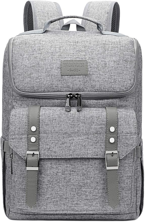 YALUNDISI Vintage Backpack Travel Laptop Backpack with usb Charging Port for Women & Men College Backpack Fits 15.6 Inch Laptop Grey