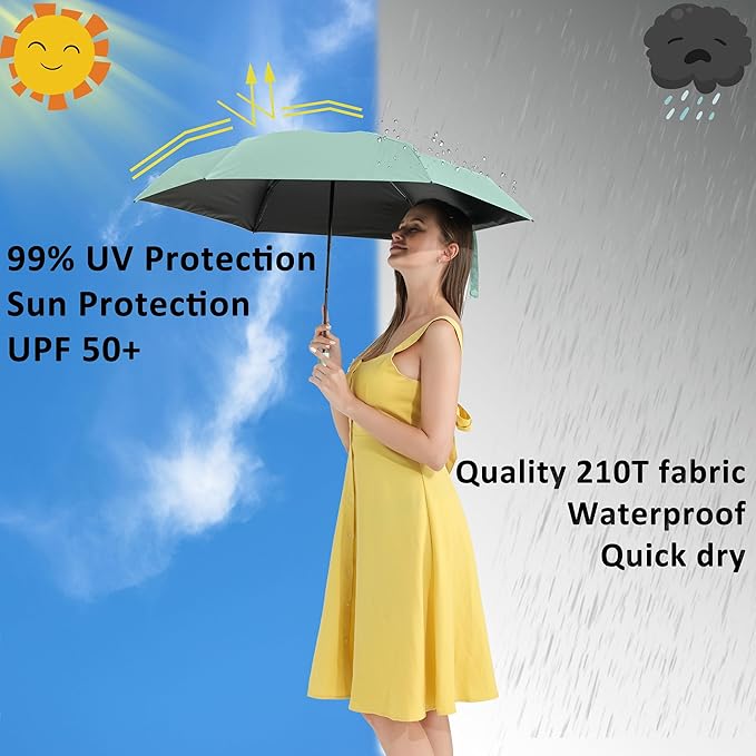 BAODINI Small UV Protection Travel Umbrella Compact for Rain and Sun UPF 50+ 41 inch Portable Umbrella for Women and Men