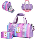 Birthday Gifts for 3 4 5 6 7 8 9 10 11 12 Year Old Girls-Girl Gym Bag with Shoe Compartment, Kid Personalized Weekender Dance Bags, Initial Travel Tote with Makeup Pouch (Letter B)