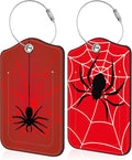 Luggage Tags for Suitcase Spider on Spider Web 2 PCS Leather Travel Luggage Tag with Stainless Steel Loop Name ID Label Privacy Cover for Women Men Travel