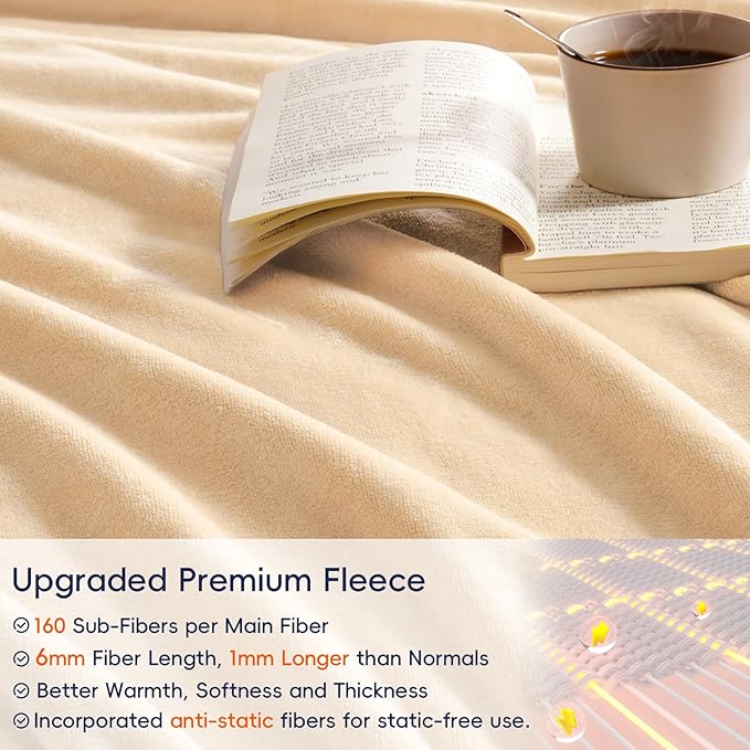PHF Oversized King Fleece Blanket 120"x120", No Shed No Pilling Big Soft Blanket, Extra Large 10'x 10' Lightweight for Bed, Sofa Travel and Camping, Suitable for All Season, Beige
