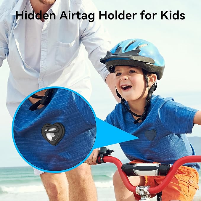 DDJ for AirTag Kids Hidden Case, 4 Pack for Apple Air Tag Tracker Holder for Kids with Invisible Pin, Anti Lost, for Children, Elderly, Shoes, Luggage, Pets Collar (Black White Pink Purple)