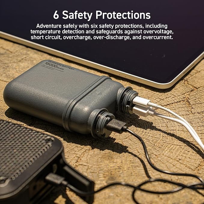 NESTOUT Portable Charger, 5000mAh Outdoor Battery Power Bank, 15W USB-C Fast Charging, Waterproof IP67, Durable Shockproof, Battery Pack for Phone Tablet Hiking Travel Camping (Gray Blue, 5000mAh)