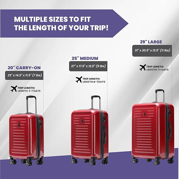 Spyder Rails 29 Inch Expandable Hardside Upright Suitcase with 360° Spinner Wheels, TSA Approved Lock, Red