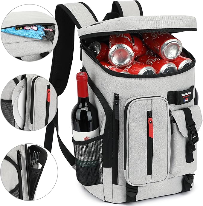 TUGUAN Cooler Backpack 36 Cans Insulated Leak Proof Lightweight Lunch Backpack for Men Work Portable Travel Thermal Bag Compartment Camping Hiking Beach Pincnic Cooler for Women