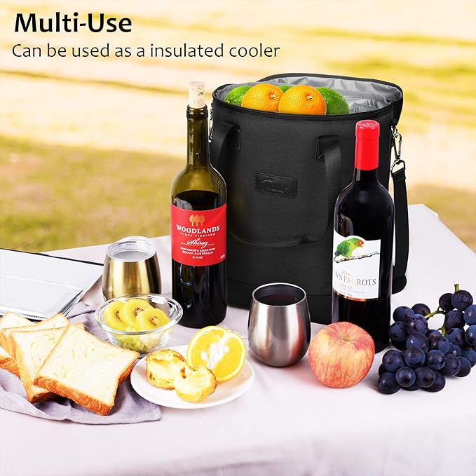 Tirrinia 6 Bottle Wine Cooler Bag - Insulated Padded Portable Versatile Wine Gift Carrier Tote Bag for Travel, BYOB Restaurant, Wine Tasting, Party, Pecfect Gift for Wine Lover, Black